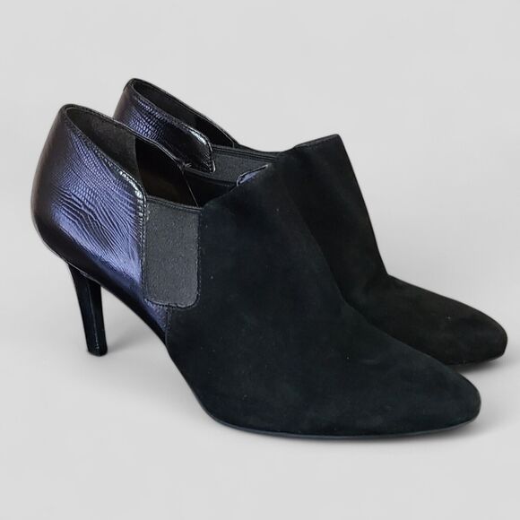 Cole Haan Maxfield Shootie ll Booties Womens Size 8B Black Suede/Reptile Leather - Picture 1 of 15